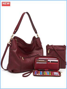 Hobo Purse Crossbody Bag and Wallet Set Synthetic Leather Women
